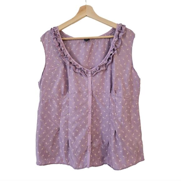 GAP 100% Silk Ruffled V Neck Blouse Top Bohemian Purple Size L - Picture 1 of 8